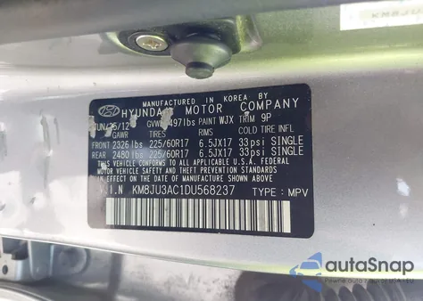 2013 Hyundai Tucson Gls z USA, uszkodzony, nr VIN KM8JU3AC1DU568237